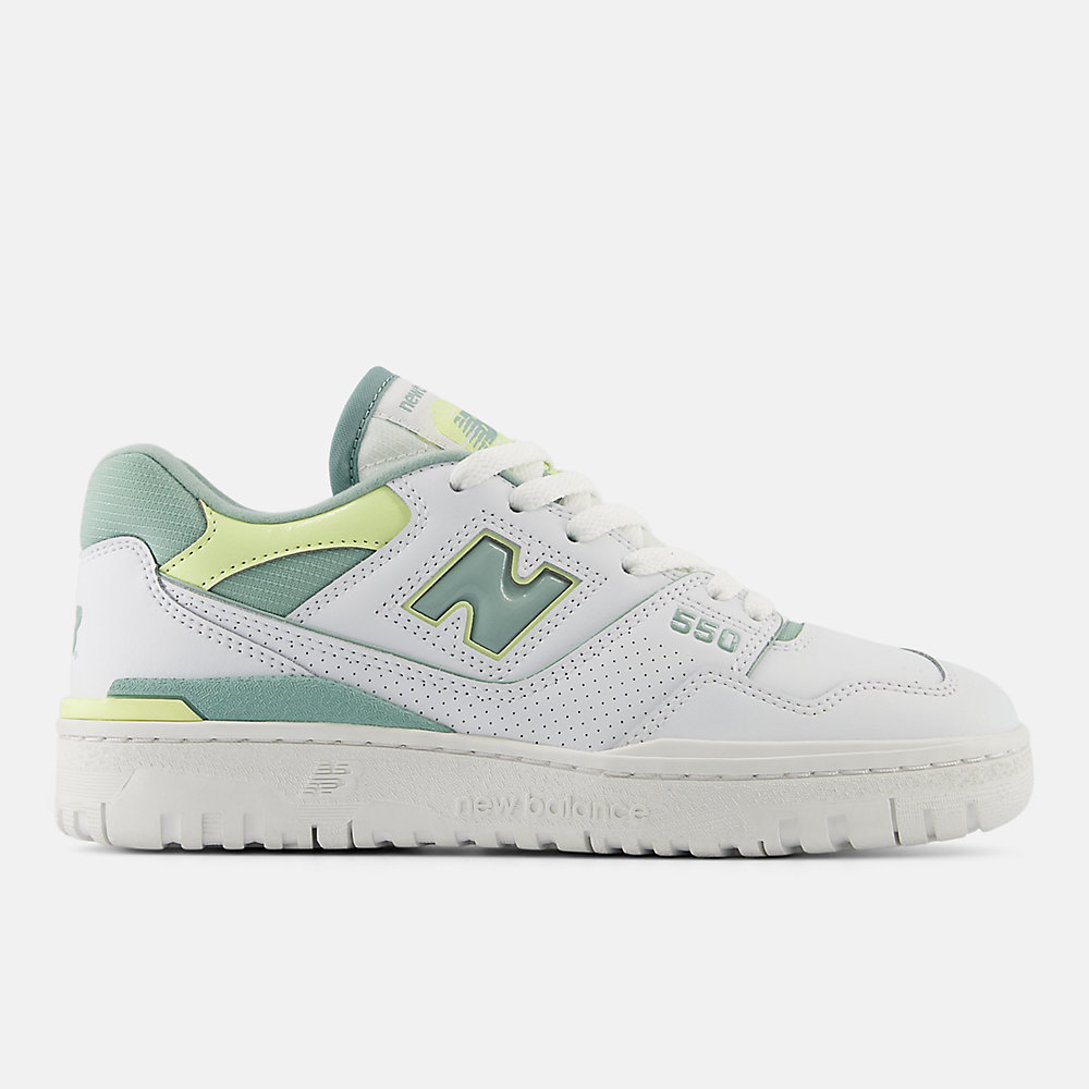 New Balance 550 Shoes White with Salt Marsh and Limelight